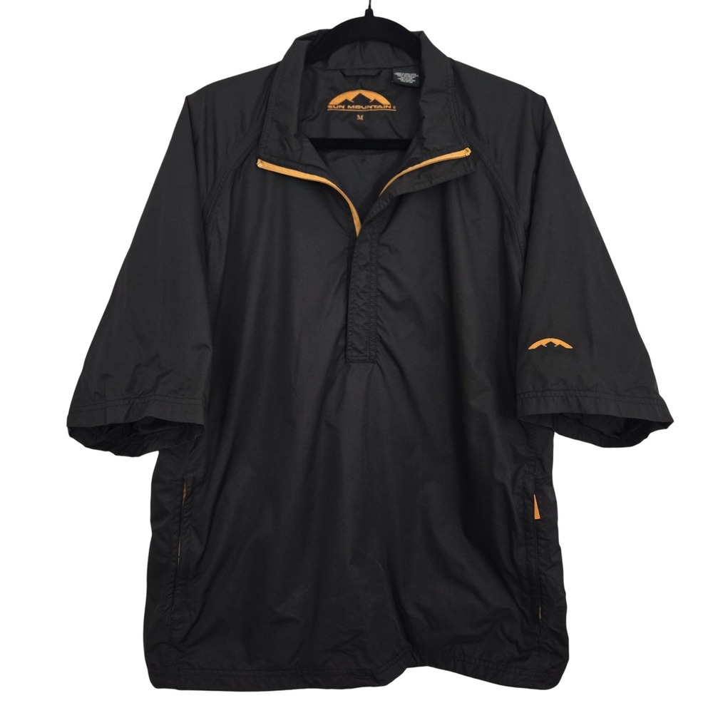 Sun Mountain Golf Windshirt Black Orange Mens Med Short‎ Sleeve Pullover Jacket